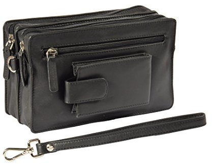 A1 FASHION GOODS Herren Echtes Leder Handgelenk Taschen A33 Schwarz Reise Handy Geld Clutch Tasche
