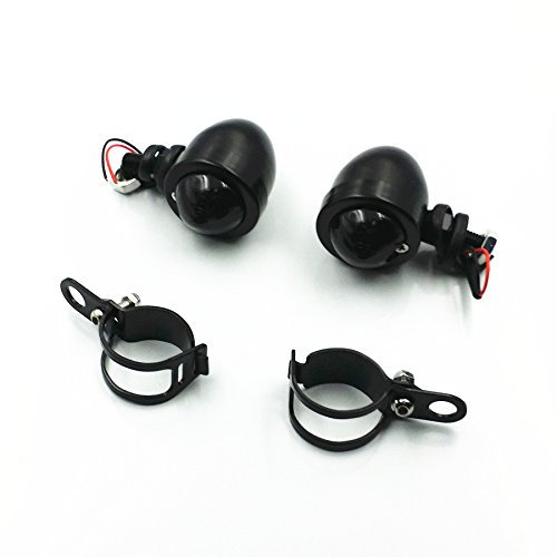 Motorrad Bullet Blinker Leuchtanzeige + Gabelklammern Relocater Halter CB Cafe Racer Vintage Retro Benutzerdefinierte Old School Cruiser Chopper Bobber (Schwarz / Rauch)