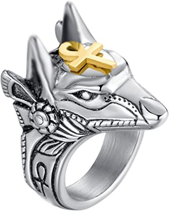 HIJONES Herren Anubis Ankh Kreuz Wächter Ring aus Edelstahl des Alten Ägyptens Größe 62