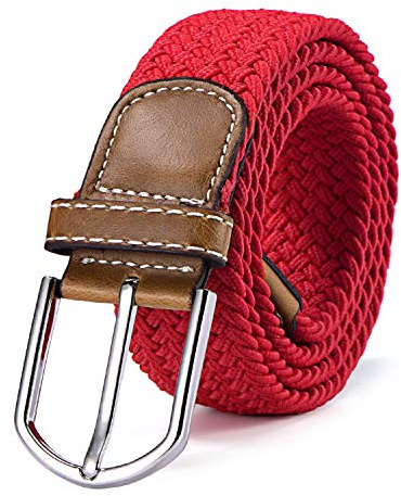 DonDon Stoffgürtel Stretchgürtel geflochten und elastisch Gürtel für Damen und Herren Länge 100 cm bis 130 cm rot