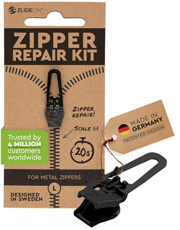 Zlideon Kit de Réparation de Fermeture Éclair pour Fermetures en Métal - 1 Pièce, Noir (L/5) | Curseur de Remplacement Instantané pour Denim, Jeans, Vestes, Bottes | Fabriqué en Allemagne