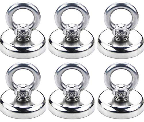 Stark Neodym Ösenmagnet Magnethaken, Durchmesser 32mm, Zugkraft 34kg Super Starker Neodymium Magnet Haken (6 Stück)