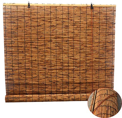 Zlovne Retro Carbonization Natural Schilf Vorhang,Bambusrollo Bambus Raffrollo,Rollo Bambus Handgewebt,Sonnenschutzrollos,Atmungsaktiv,Wand Hauptdekorationen,Außenterrasse (150x250cm/59x99in)