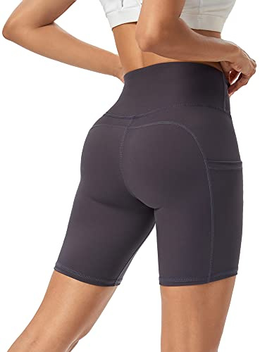 Promover Activewear shorts för kvinnor korta leggings ogenomskinliga cykelbyxor med fickor hög midja sportbyxor träning sportshorts fitness yoga shorts magkontroll 4-vägs stretch sommar hotpants, 8