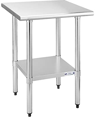 Hally Sinks & Tables H Edelstahl-Tisch für Vorbereitung und Arbeit, 61 x 61 cm, NSF-kommerzieller, robuster Tisch mit Unterregal und verzinkten Beinen für Restaurant, Zuhause und Hotel