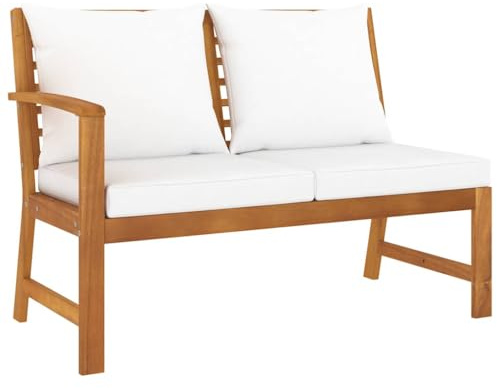vidaXL Akazienholz Massiv Gartenbank 114,5cm mit Creme-Kissen Holzbank Sitzbank Parkbank Bank Gartenmöbel Balkonbank Terrassenbank