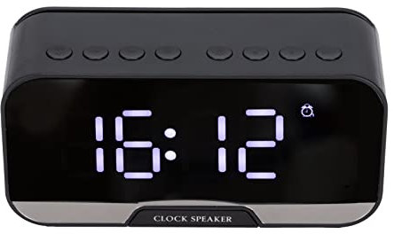 Radio-réveil avec Haut-parleurs Bluetooth pour Bureau de Chambre, Haut-Parleur de Réveil Numérique Portable avec Affichage à LED, Température du Calendrier, Luminosité Réglable(Le Noir)