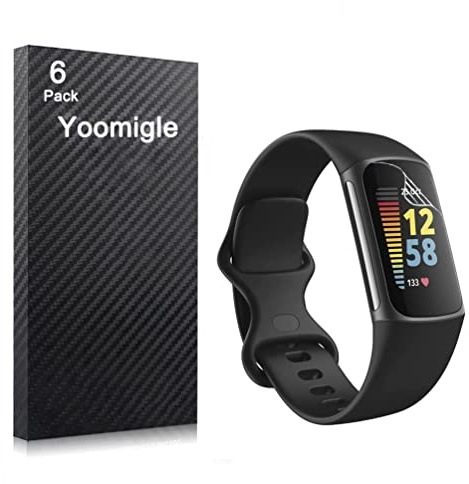 Yoomigle 6 Pack Compatible with Fitbit Charge 5 Screen Protector Film for Fit bit Charge 6 Screen Protectors Foils Screen Cover Crystal Clear HD Anti-Scratch Anti-Fingerprint