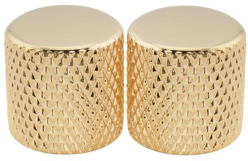 Musiclily Pro Inch Stahl Gitarre Knöpfe Potiknöpfe Push-on T-Style Dome Knobs Flache Oberfläche für USA Tele E-Gitarre oder Precision Bass, Gold (2 Stück)