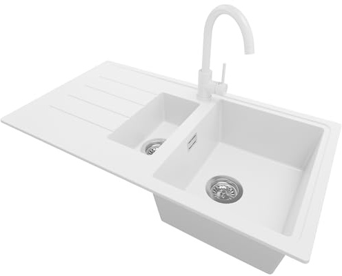 PRIMAGRAN Fregadero Granito Blanco - Copenhague Duo, 90x50cm