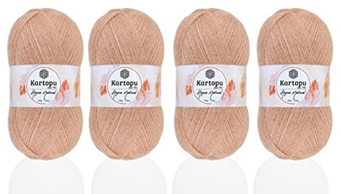 Kartopu Angora Natural, Wollstrickseil, (4 Knäuel) Jeder Strang (Knäuel) 100 g (3,53 Unzen), dickes Winterstrickgarn (Helle Haut 841)