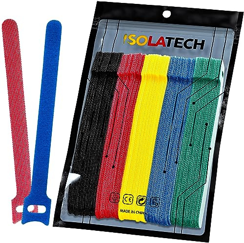 ISOLATECH 100 Stück bunte Klett Kabelbinder 150 x 12 mm | Verstellbare und wiederverwendbare Kabelhalter mit Klettverschluss, UV-beständig