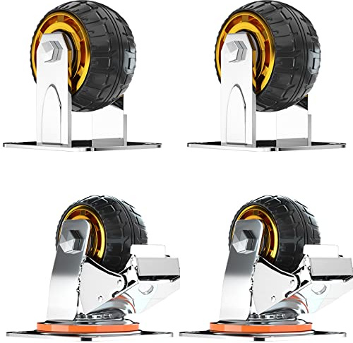 WORDFUN Pack of 4 Swivel Heavy Duty Wheel, Fixed Industrial Caster, Rubber Caster Wheel with Brake, with Swiveling Top Plate with Ball Bearings, for Trolley Garden Utility Wagon
