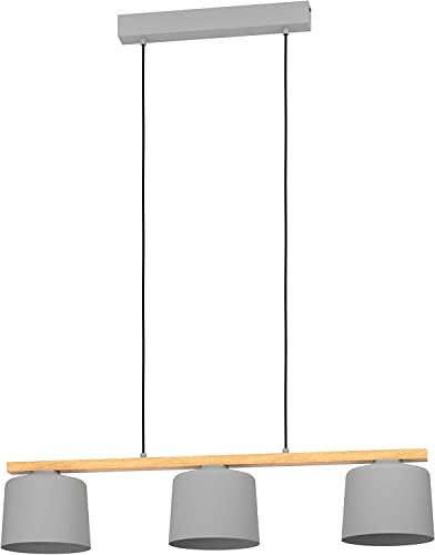 EGLO Pendelleuchte Esstisch Mariel 3-flammige | Hängelampe für Wohnzimmer und Esszimmer, Esszimmerlampe aus Metall in grau und Holz in Natur, FSC100HB, Lampe hängend mit E27