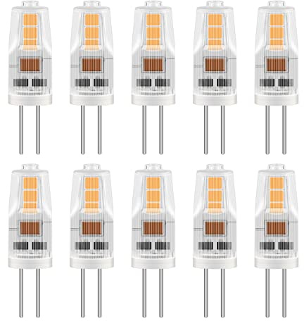 Caldarax 10 Pack G4 LED 2W Ampoule, Équivalent 20W Lampes Halogène, 200LM, AC/DC 12V, Blanc Chaud 3000K, Non dimmable, pour Lustres, Lampes D'armoire, Lampes de Paysage, Hotte Aspirante