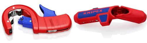 Knipex Rohrabschneider DP50 Rohrschneider für Kunststoff-Abflussrohre mit Kunststoff überzogen 202 mm 90 23 01 BK & ErgoStrip® Universal-Abmantelungswerkzeug für Rechtshänder 135 mm 16 95 01 SB