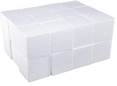 DecoPorex Schaumstoffblöcke aus Polystyrol, 5 cm x 5 cm x 5 cm (24 Stück) für Bastelarbeiten, quadratische Steine aus Polystyrol für Kunst und Basteln, Weiß