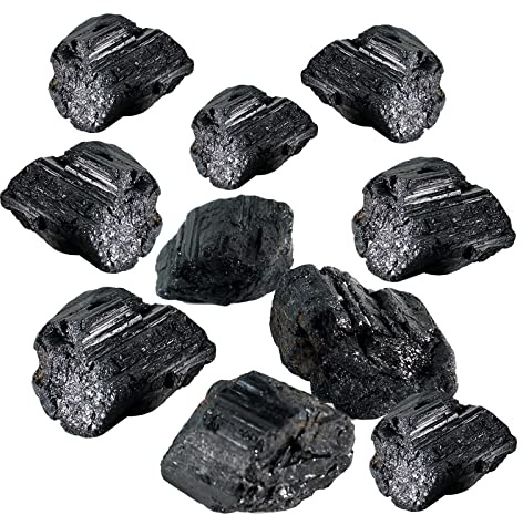 Soulnioi Kristalle und Heilsteine 10 Stück rohe schwarze Turmalin-Obsidian-Steine für Schutz, spirituelle Meditation