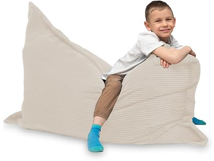 chilly pilley Sitzsack L XL XXL Cordstoff Bodenkissen Beanbag Styropor Füllung Riesensitzsack Cord-Material Sitzkissen Gartenkissen zum Liegen und Sitzen Cord 100x155 Cremefarbig