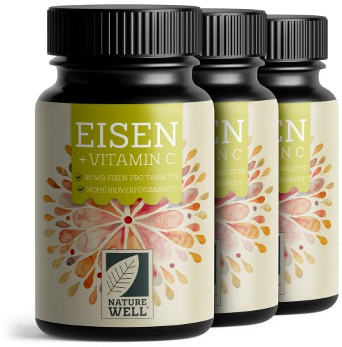 Eisentabletten hochdosiert 540x mit 40 mg Eisen + Vitamin C (40mg) aus Hagebutten - Eisentabletten VEGAN mit bioverfügbarem Eisen, hochdosiert aus Eisenbisglycinat - laborgeprüft mit Zertifikat