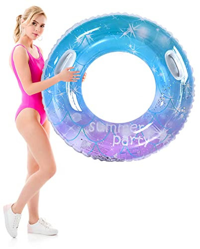 Salvagente Adulto Anello da Nuoto con Impugnatura Galleggiante Anello di Nuoto Anello da nuoto gonfiabile con paillettes per nuoto assistenza piscina estiva per feste in piscina circa 80 cm