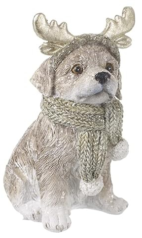 Heaven Sends KCC620C Dekofigur sitzender Hund mit Geweih und Schal