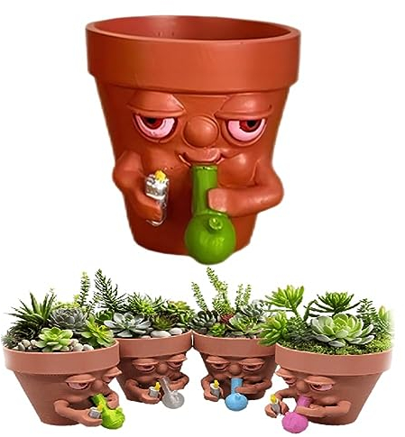 CRDWN Pot Smoking Topfpflanzer,Mini-Pflanztöpfe Aus Kunstharz,Pflanztöpfe Für Den Innenbereich Mit Drainage, Einzigartige Pflanzgefäße Für Zimmerpflanzen,Für Schreibtisch,Zuhause (S,Green)