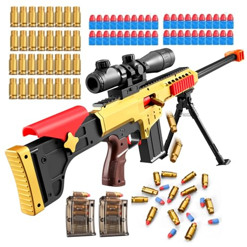 Kyliandi Soft Bullet Toy Gun Sniper Rifle with Scope Realistic Barrel Shotgun Shell ejecting Foam Blaster Gun Dart Pellet Shooting Game for Boys Teen Adult Gifts Age 8 10 12 Year Old (Gold)