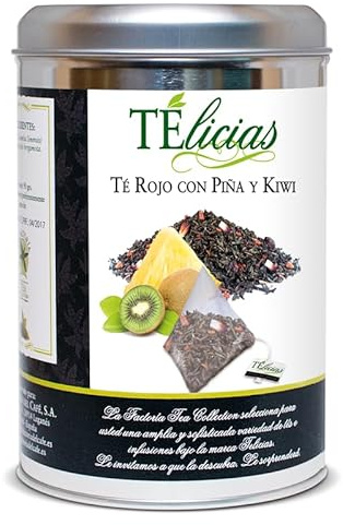 La Factoría del Café - Telicias Té Rojo con Piña y Kiwi en Pirámides | Té Rojo, Té verde y Cola de Caballo - Destaca por sus Propiedades Adelgazantes - 25 Unidades