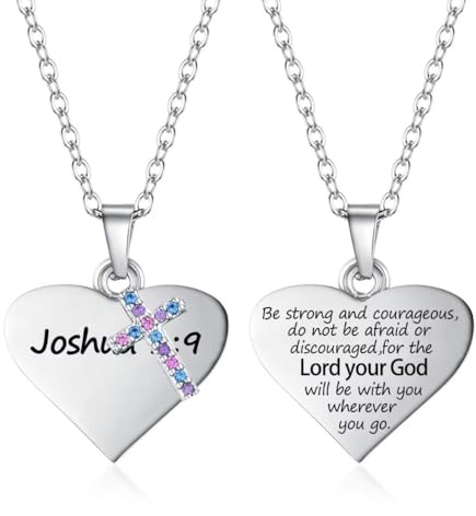 AILAAILA Small Cross Necklace for Women Girls - Heart Bible Verse Baptism Gifts First Communion Gifts for Girls Christian Jewelry for Goddaughters -CZ Joshua 1:9