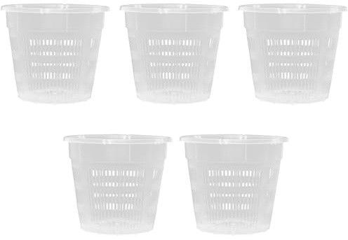 ALI2 Transparent orkidékastrull orkidékrukor 5 stycken D 14 cm H 12 cm plast orkidékrukor med hål kruka för orkidéer inomhus