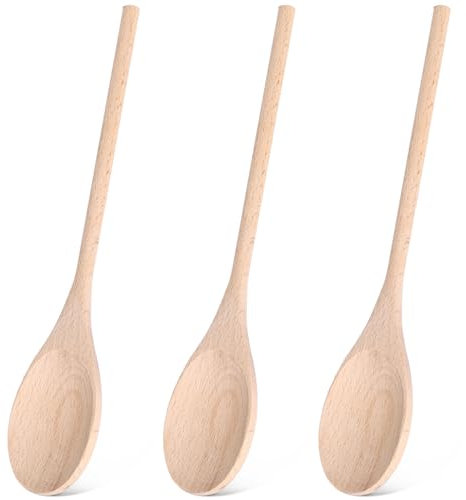 HANSGO 10 Inch Wooden Spoons for Cooking, 3PCS European Beech Wood Mixing Spoons, Heat Resistant, Non-Scratch for Nonstick Pans & Soup Pots, Ideal for Home Kitchen Stirring, Serving & Baking