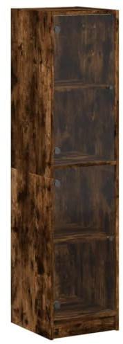 vidaXL Highboard with Glass Doors Smoked Oak 35x37x142 cm