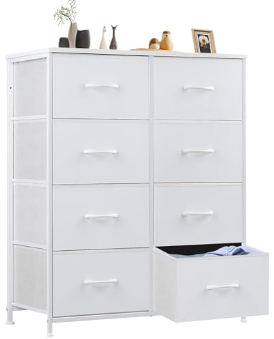 Sweetcrispy Dresser for Bedroom, Chest Organizer Unit with 8 Fabric Bins