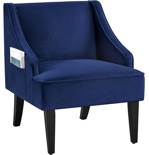 Yaheetech Tub Chair, Blue Armchair, Velvet Accent Chair with Storage Pocket for Small Space, Reading Chair for Bedroom, Home Office
