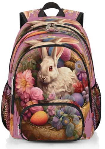 Rucksack mit Osterhasen, Hasen, Eiern, Blumen, große Kapazität, Schulrucksack, Rucksack, Wandern, Reisen, lässiger Laptop-Tagesrucksack für Kinder, Jungen, Mädchen, Männer, Frauen, farbig, XXL
