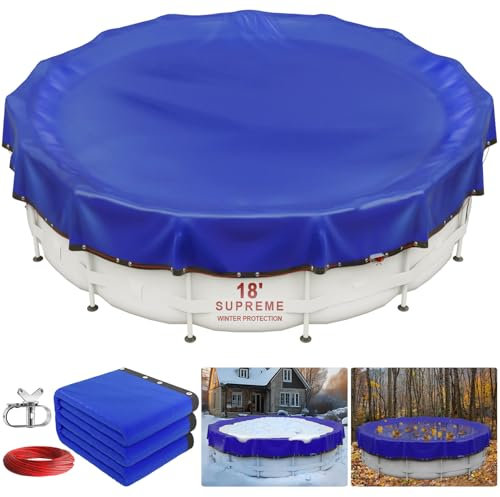 【New Upgrade】 Winter Pool Cover 18 ft Round for Above Ground Pools, Extra Thick Durable Above Ground Swimming Pool Protection Cover, Encryption Grommets,Cold and UV Resistant with Premium Winch,Cable