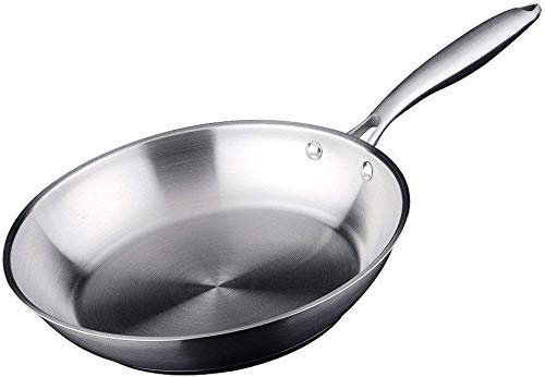 TVSKWMRQ Pot Pan Sets 304 Stainless Steel Frying Pan Thickened Three-Layer Steel Flat Bottom Wok Non-Stick Non-Coated Smokeless Smoke Pot 28cm Suitable for All Stoves for Kitchen (Silver
