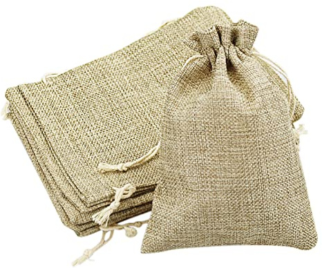 10 Pcs Hessian Drawstring Bags, Small Cotton Muslin Burlap Bags - Party Storage Wrap Gift for Jewellery Organiser, Christmas Party Wedding Favours - 5 x 7 Inch Natural Color