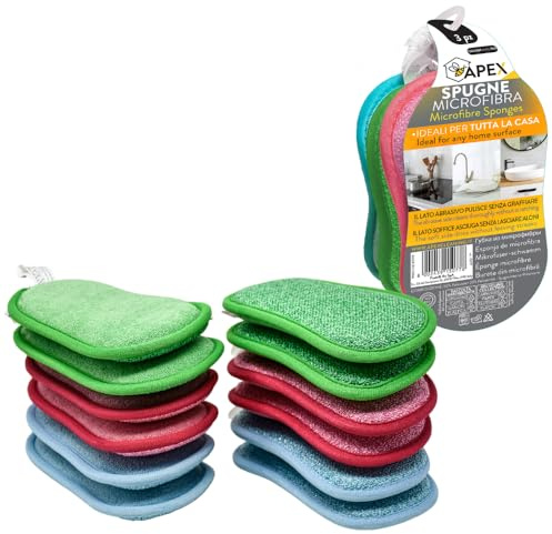Apex 12 Spugne in Microfibra Multiuso Colorate, Super Assorbenti e Alta Durabilità, Ideali per Pulizia di Casa, Auto e Cucina