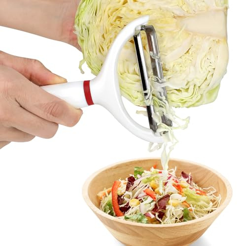 Lot de 2 éplucheurs de choux pour salade de chou, râpe à choux pour choucroute, grand éplucheur en Y à lame large, blanc avec rouge