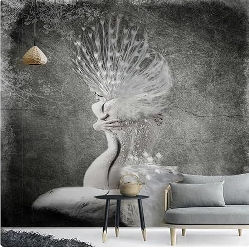 Tzxztt Nostálgico Blanco Y Negro Pavo Real Belleza Cemento Gris Pared Papel Pintado Moderno 3d Seda En Relieve Tonos Neutros Material Ideal Para SalóN Dormitorio-150cm×105cm