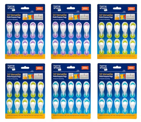 HOMESHOPA Premium Soft Grip Clothes Pegs (60 Pack) - Blue, Green or Purple - Modern Style - UV Stable Polymer & Rubber Material, Versatile Multi-Purpose Premium Pegs