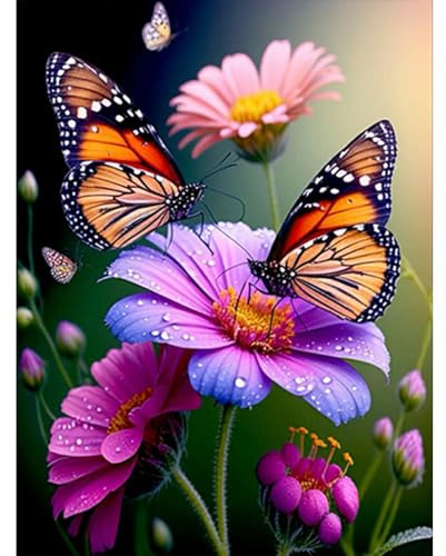 GHHKUD Diamond Painting für Erwachsene, Schmetterling Blume 5D DIY Diamant Painting Bilder für Erwachsene Anfänger, Diamond Painting Set, Full Drill Diamant Malerei für Haus Dekoration 30x40 cm