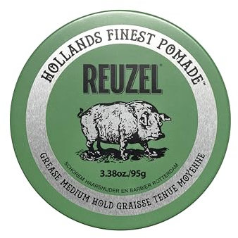 Reuzel Green Grease Oil Based Pomade, tenuta media, pomata oleosa media lucentezza per uomo per una tenuta flessibile, 3,38 oz/95g