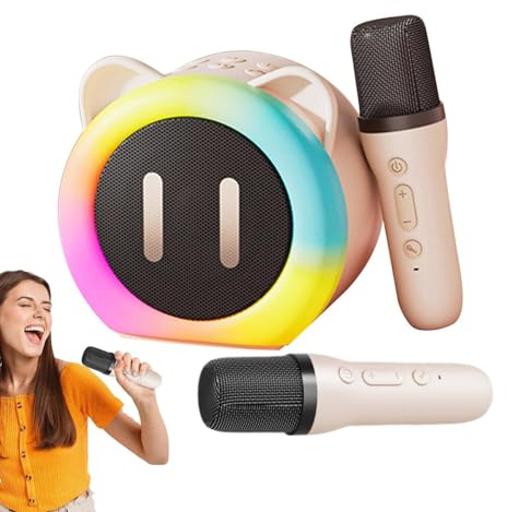 Macchina karaoke per adulti, karaoke con 2 microfoni - Altoparlante | karaoke senza fili con luce colorata RGB e orecchie | Illuminazione RGB, set microfono wireless 2k