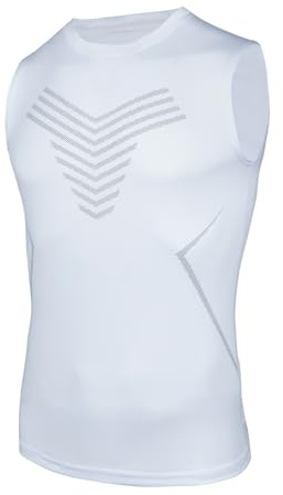 AMZSPORT Camiseta de compresión sin Mangas para Hombre Deportes de Secado Rápido Baselayer Funcionamiento Tirantes Blanco L