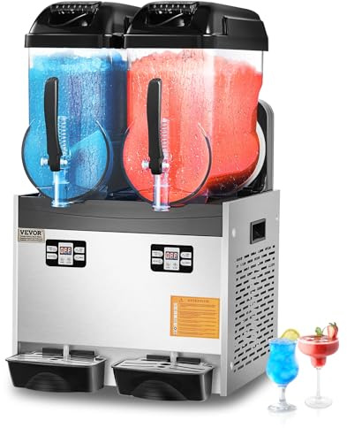 VEVOR Machine à Granité Commerciale 2x12 L Double Réservoir, Machine à Boissons Glacées en Inox de 96 Tasses, Distributeur de Boissons Frappées Granitas Margarita Smoothie, pour Restaurants Cafés Bars