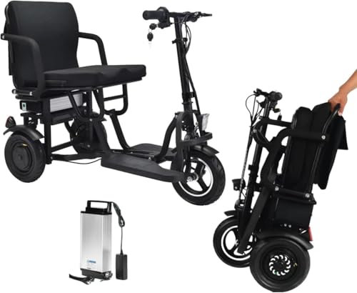 Mobility Folding Electric Scooter 3 Wheel 2 Motors, 48V, 15Ah, Lightweight Portable Power Travel Scooter Long Range (20m), Powerful, Dual Motors, Airline Approved