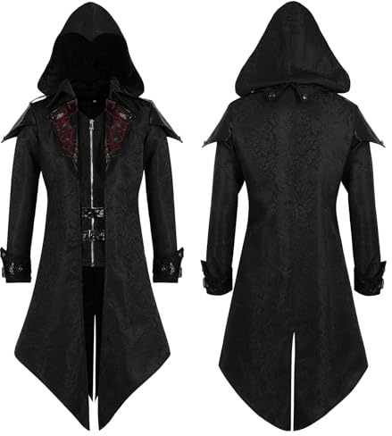 rumnigh Steampunk Kostüm Herren,Mittelalter Steampunk Gothic Frack Jacke, Vintage Viktorianischen Smoking Halloween Fasching Karneval Kostüm (Schwarz, XL)